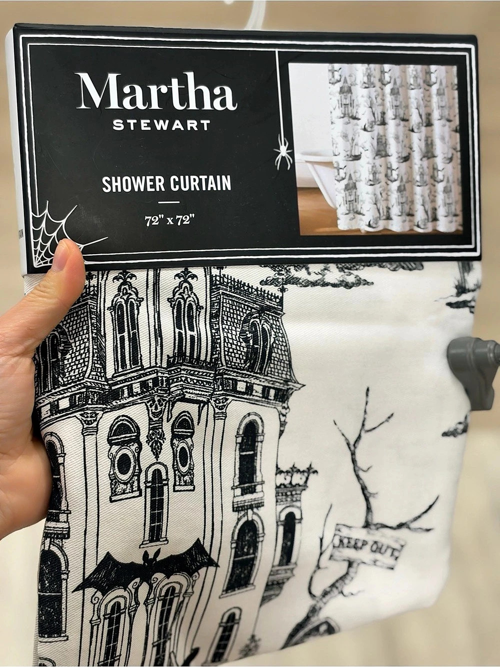 Martha Stewart Haunted House Shower Curtain Black & White